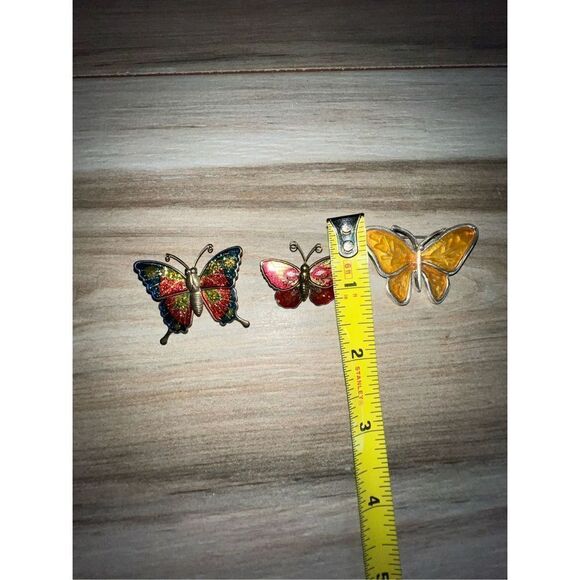 Vintage 3 Butterfly Brooch 3 Enamel Glitter Gold Silver Tone Anne Klein & Others - Picture 7 of 7
